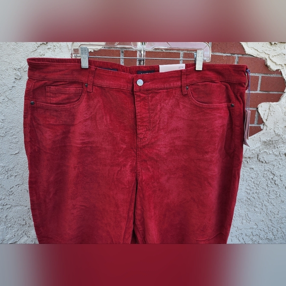 $125 New 22W NYDJ Ami skinny tummy control red velvet twist hem jeans pants - Picture 3 of 16